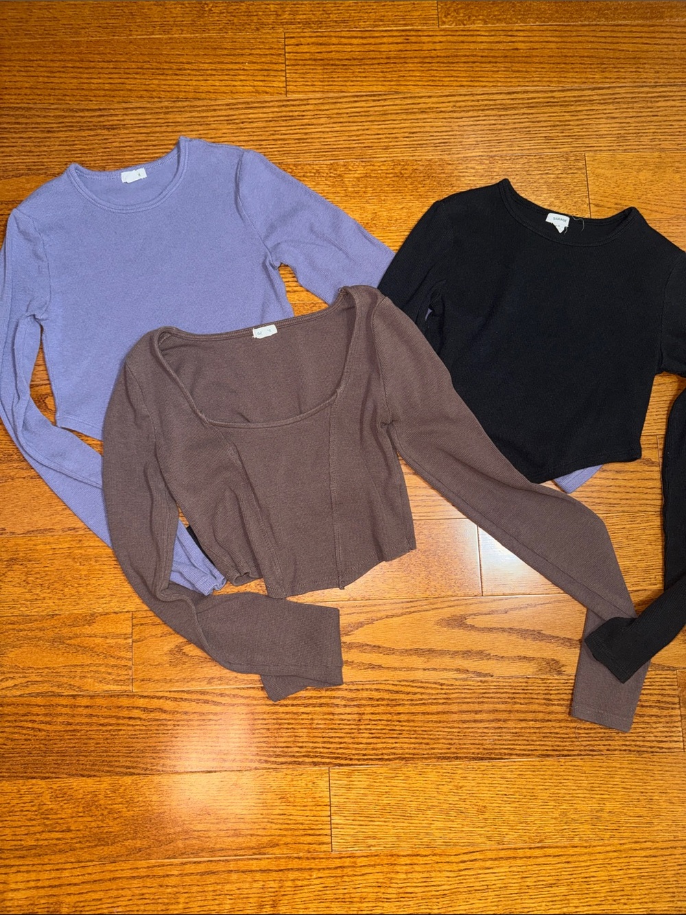 Sz Small Garage Ribbed Crop Top Trio - Lavender, Brown, Black